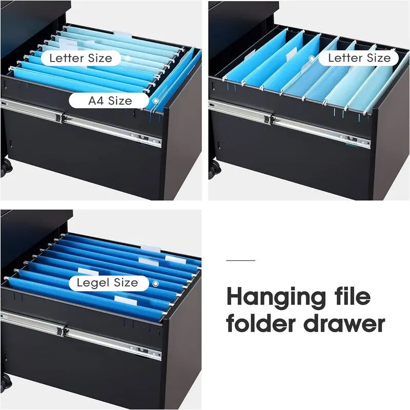Classeur mobile 3 tiroirs pour dessous de bureau avec serrure et roulettes