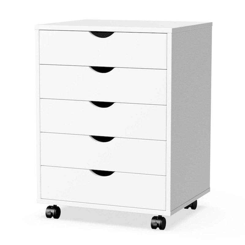 Commode mobile à 5 tiroirs avec roulettes — Bois MDF, noir ou blanc
