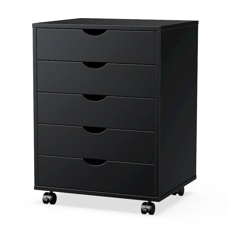 Commode mobile à 5 tiroirs avec roulettes — Bois MDF, noir ou blanc