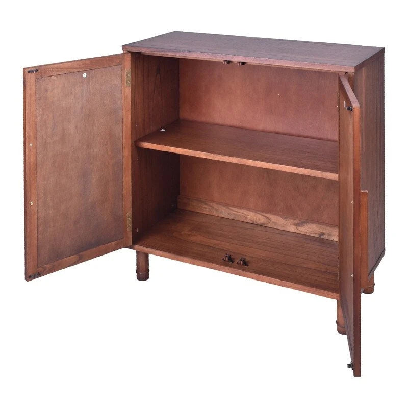 Meuble d'appoint 2 portes avec panneaux en rotin tressé naturel et étagère réglable