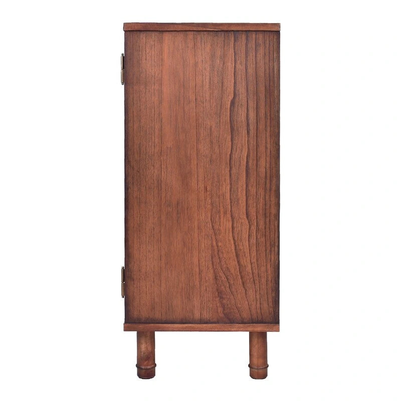 Meuble d'appoint 2 portes avec panneaux en rotin tressé naturel et étagère réglable