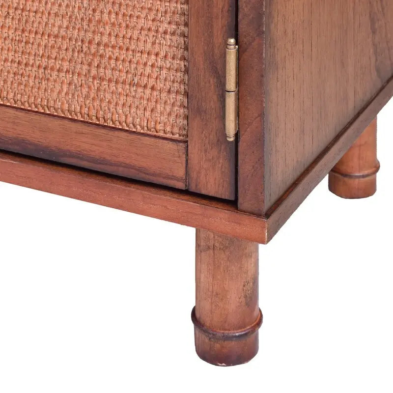 Meuble d'appoint 2 portes avec panneaux en rotin tressé naturel et étagère réglable