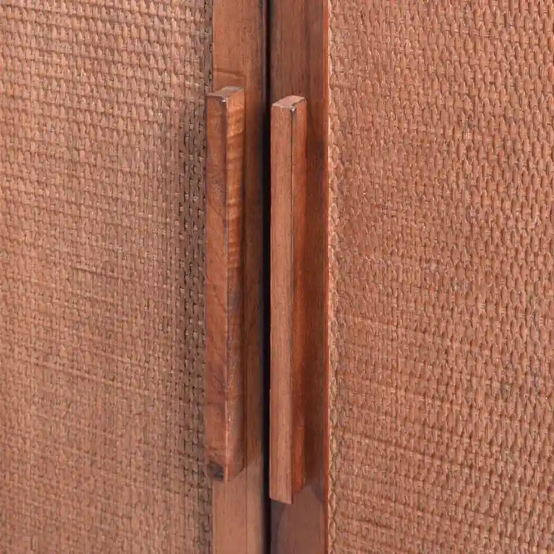 Meuble d'appoint 2 portes avec panneaux en rotin tressé naturel et étagère réglable