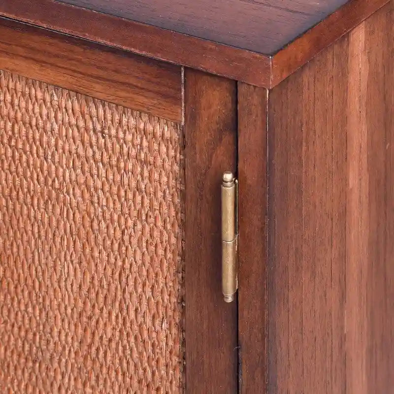 Meuble d'appoint 2 portes avec panneaux en rotin tressé naturel et étagère réglable