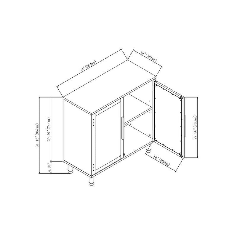 Meuble d'appoint 2 portes avec panneaux en rotin tressé naturel et étagère réglable