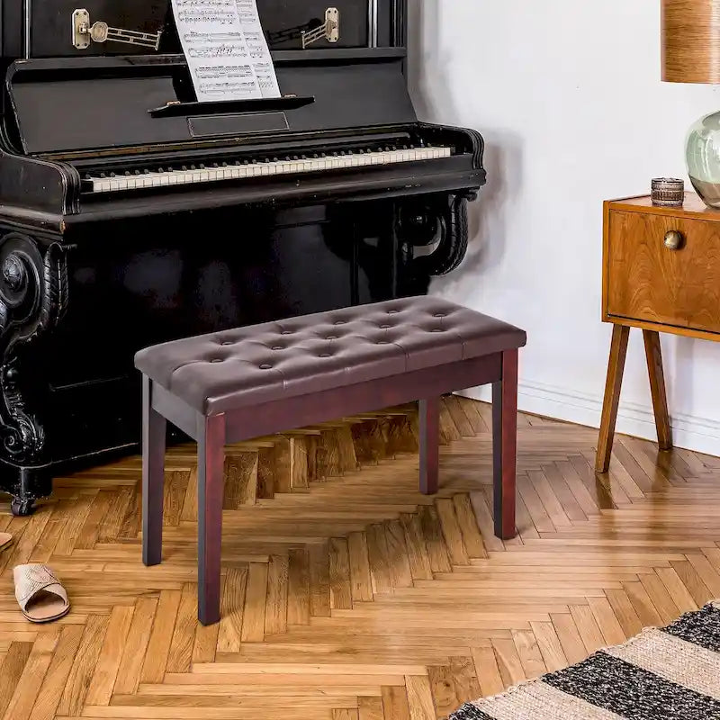 Banc de rangement capitonné en similicuir style campagnard avec cadre en bois brillant