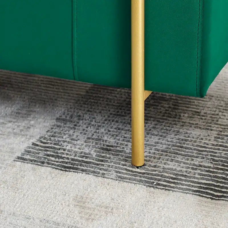 Banc de rangement capitonné avec accoudoirs cylindriques, tissu en lin et pieds en fer
