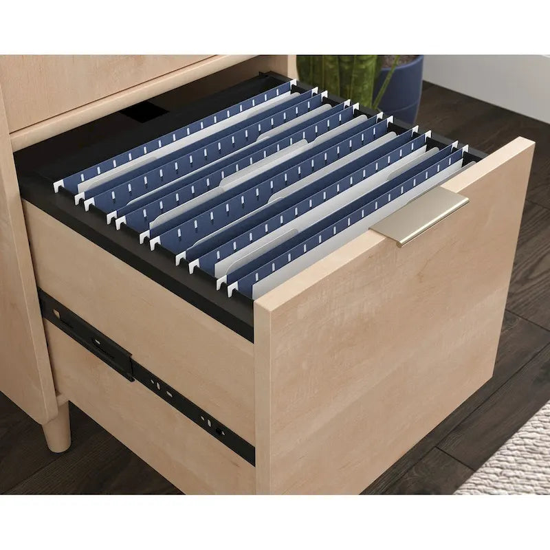 Meuble de rangement vertical avec tiroir de classement et étagère réglable — Fini jet acacia