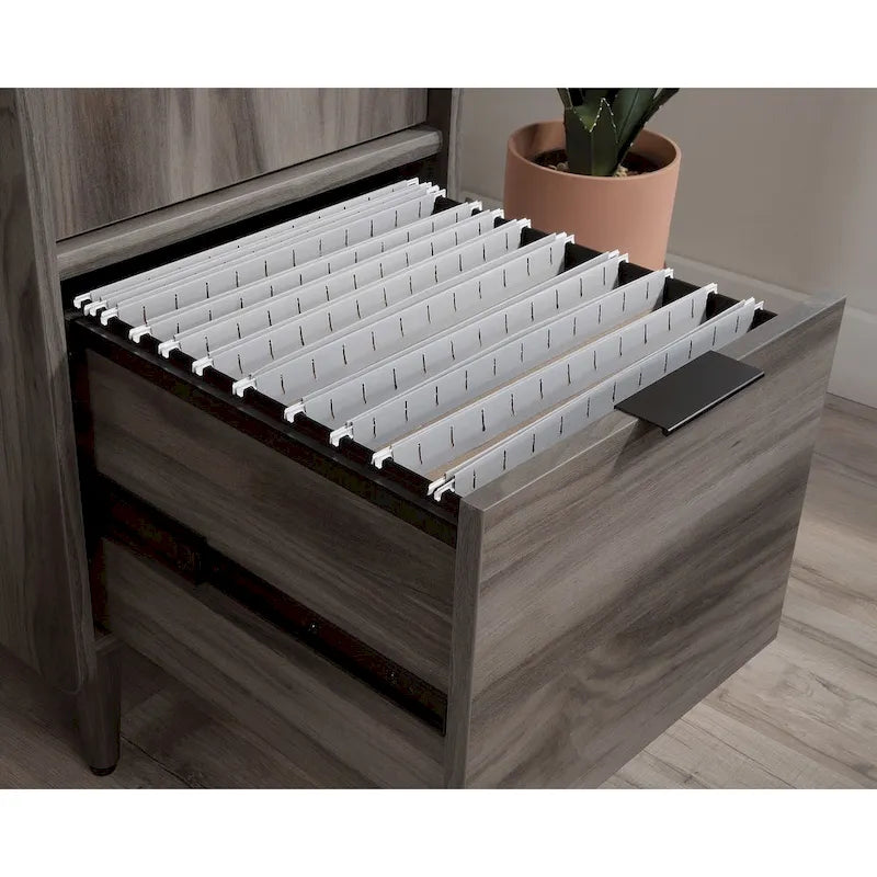 Meuble de rangement vertical avec tiroir de classement et étagère réglable — Fini jet acacia