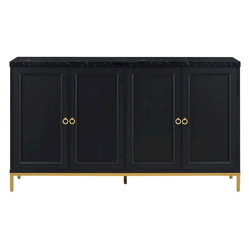 Buffet de 150,6 cm avec plateau en faux marbre, 4 portes et pieds en métal