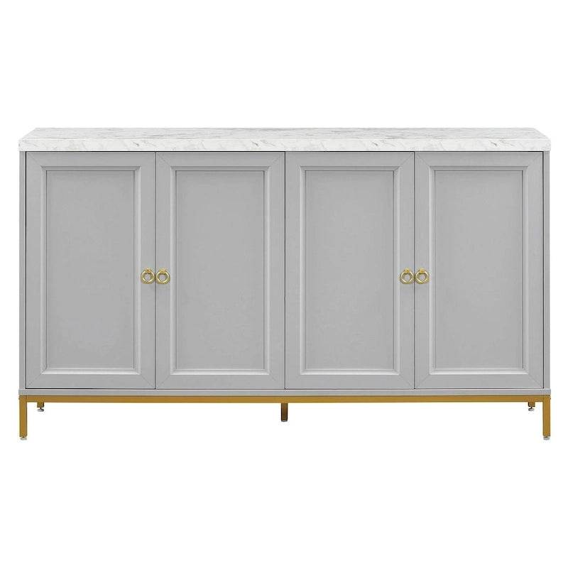Buffet de 150,6 cm avec plateau en faux marbre, 4 portes et pieds en métal