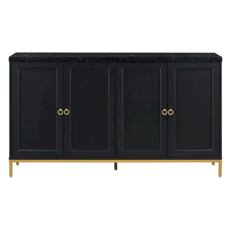 Buffet de 150,6 cm avec plateau en faux marbre, 4 portes et pieds en métal