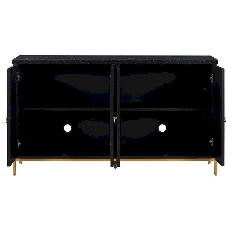 Buffet de 150,6 cm avec plateau en faux marbre, 4 portes et pieds en métal