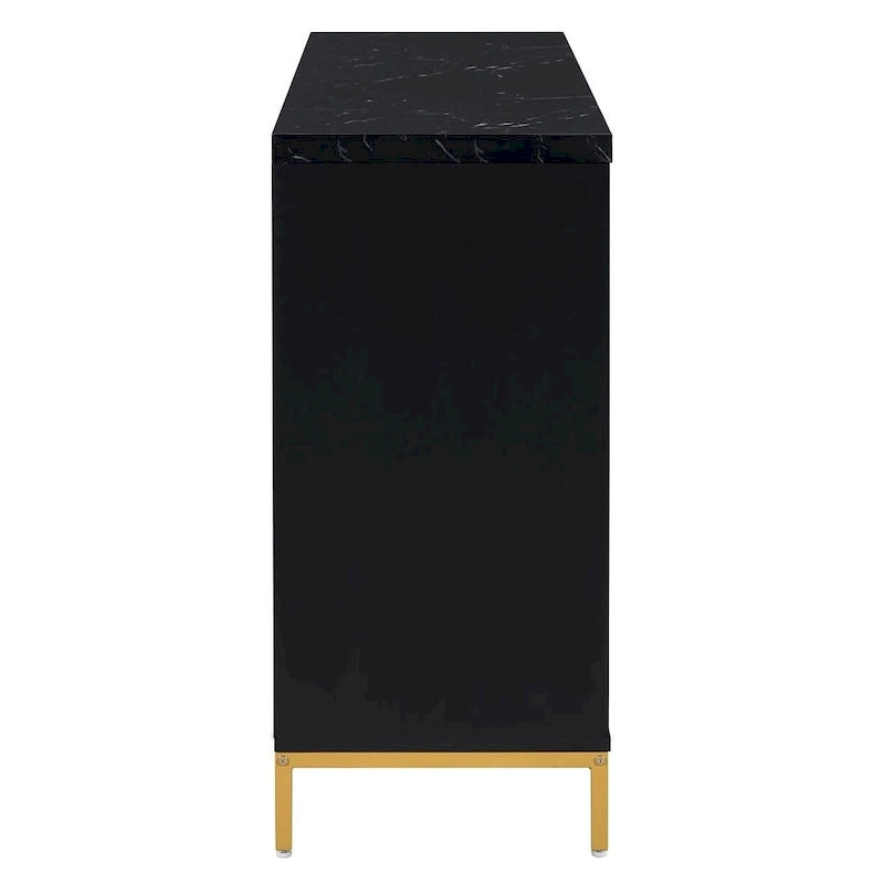 Buffet de 150,6 cm avec plateau en faux marbre, 4 portes et pieds en métal