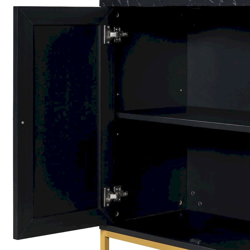 Buffet de 150,6 cm avec plateau en faux marbre, 4 portes et pieds en métal