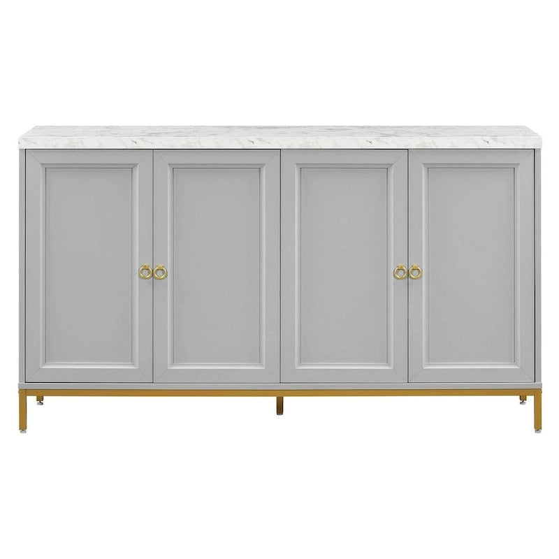 Buffet de 150,6 cm avec plateau en faux marbre, 4 portes et pieds en métal