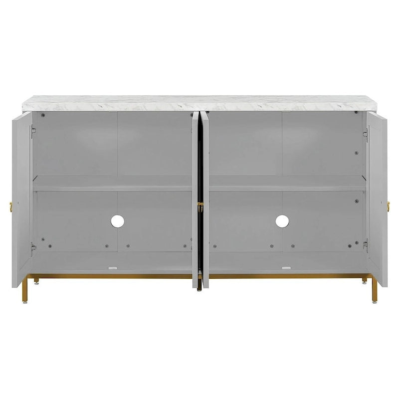 Buffet de 150,6 cm avec plateau en faux marbre, 4 portes et pieds en métal