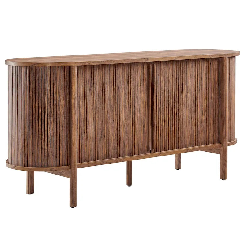 Enfilade moderne incurvée de style Mid-Century de 160 cm avec détails cannelés et portes coulissantes