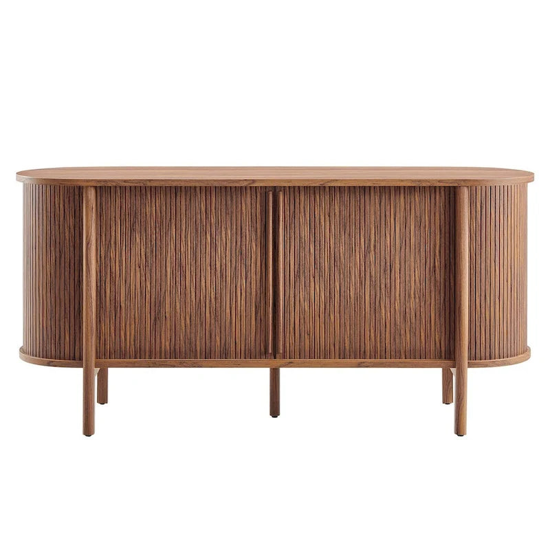 Enfilade moderne incurvée de style Mid-Century de 160 cm avec détails cannelés et portes coulissantes