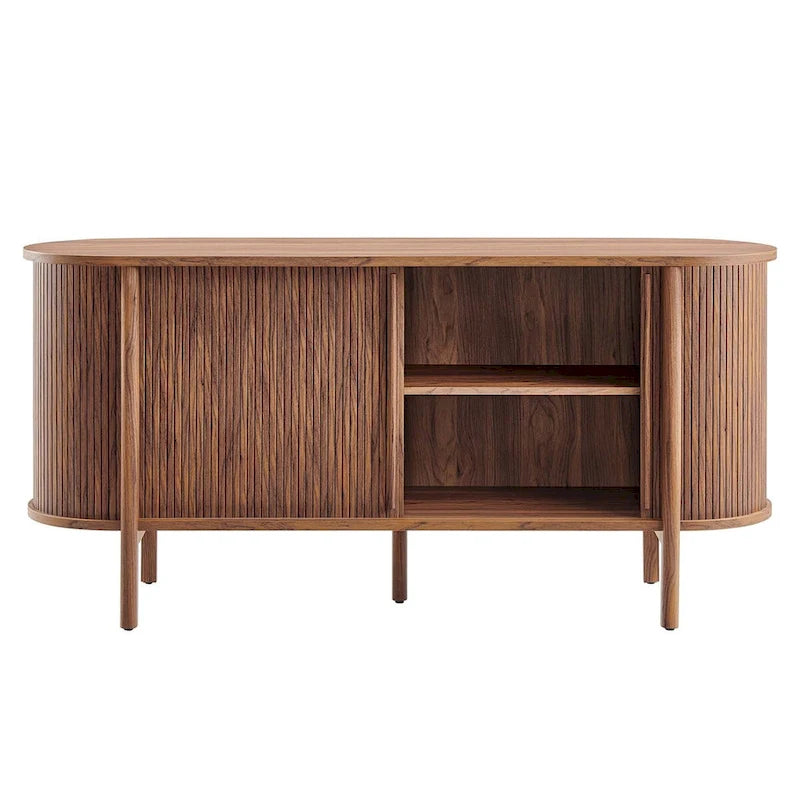 Enfilade moderne incurvée de style Mid-Century de 160 cm avec détails cannelés et portes coulissantes
