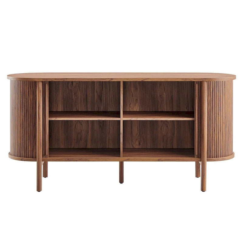 Enfilade moderne incurvée de style Mid-Century de 160 cm avec détails cannelés et portes coulissantes