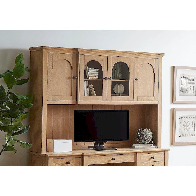 Huche de rangement moderne en bois avec portes et éléments en arche — Entièrement assemblée, brun clair