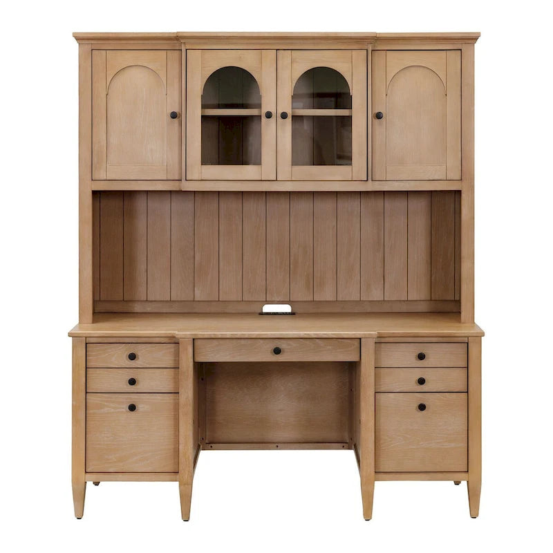 Huche de rangement moderne en bois avec portes et éléments en arche — Entièrement assemblée, brun clair