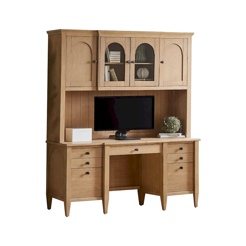 Huche de rangement moderne en bois avec portes et éléments en arche — Entièrement assemblée, brun clair