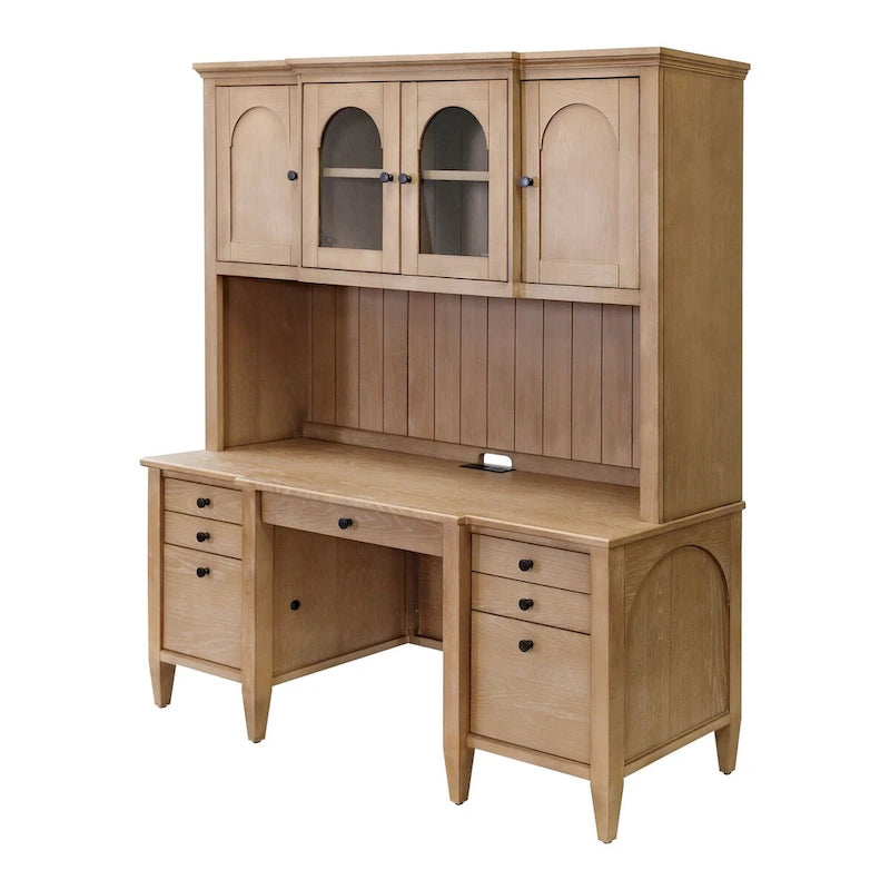 Huche de rangement moderne en bois avec portes et éléments en arche — Entièrement assemblée, brun clair
