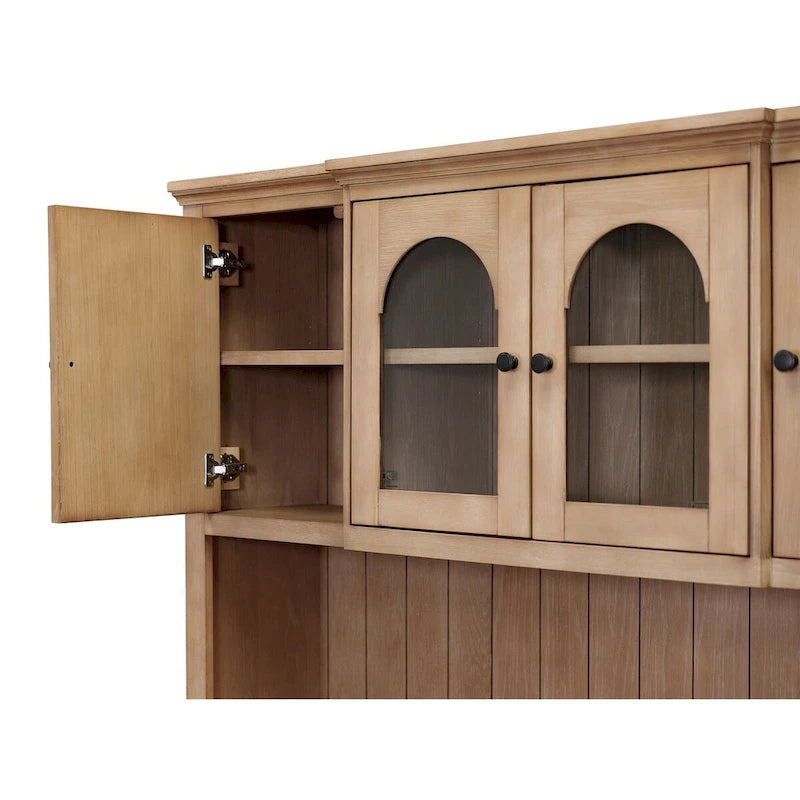 Huche de rangement moderne en bois avec portes et éléments en arche — Entièrement assemblée, brun clair