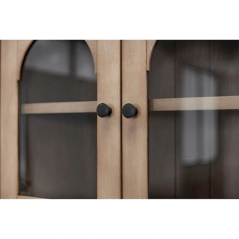 Huche de rangement moderne en bois avec portes et éléments en arche — Entièrement assemblée, brun clair