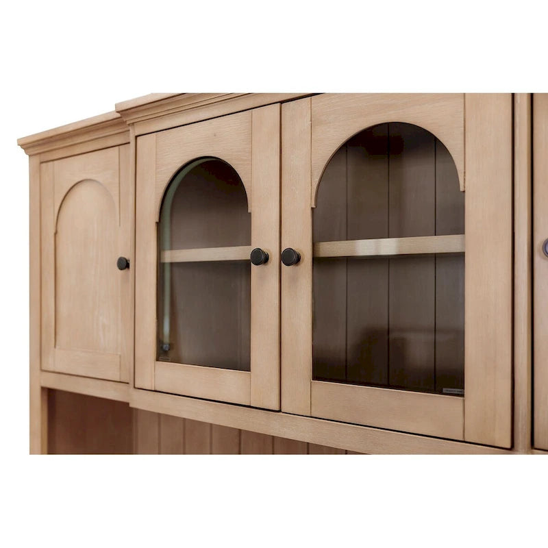 Huche de rangement moderne en bois avec portes et éléments en arche — Entièrement assemblée, brun clair