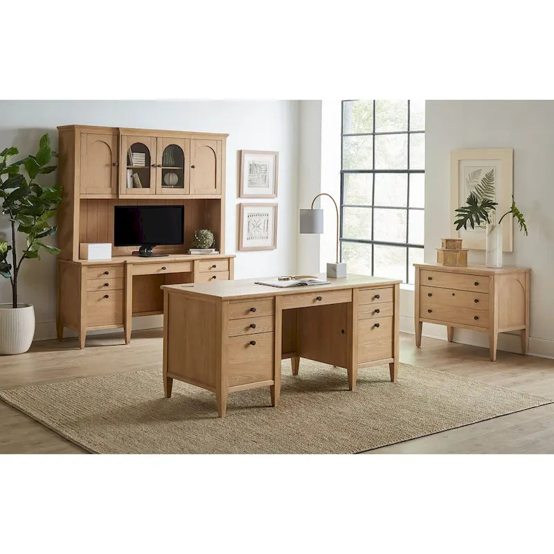 Huche de rangement moderne en bois avec portes et éléments en arche — Entièrement assemblée, brun clair