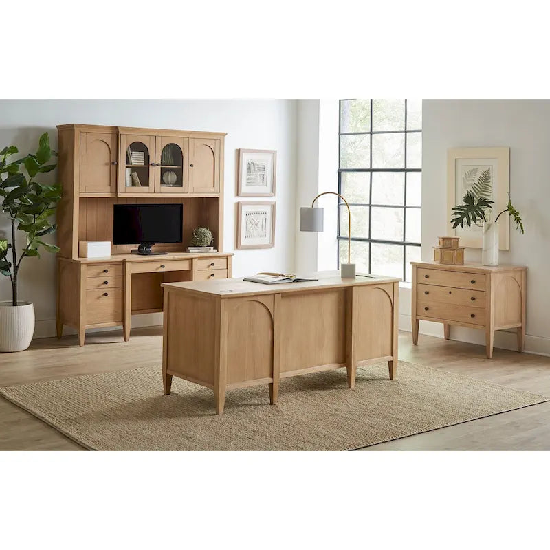 Huche de rangement moderne en bois avec portes et éléments en arche — Entièrement assemblée, brun clair