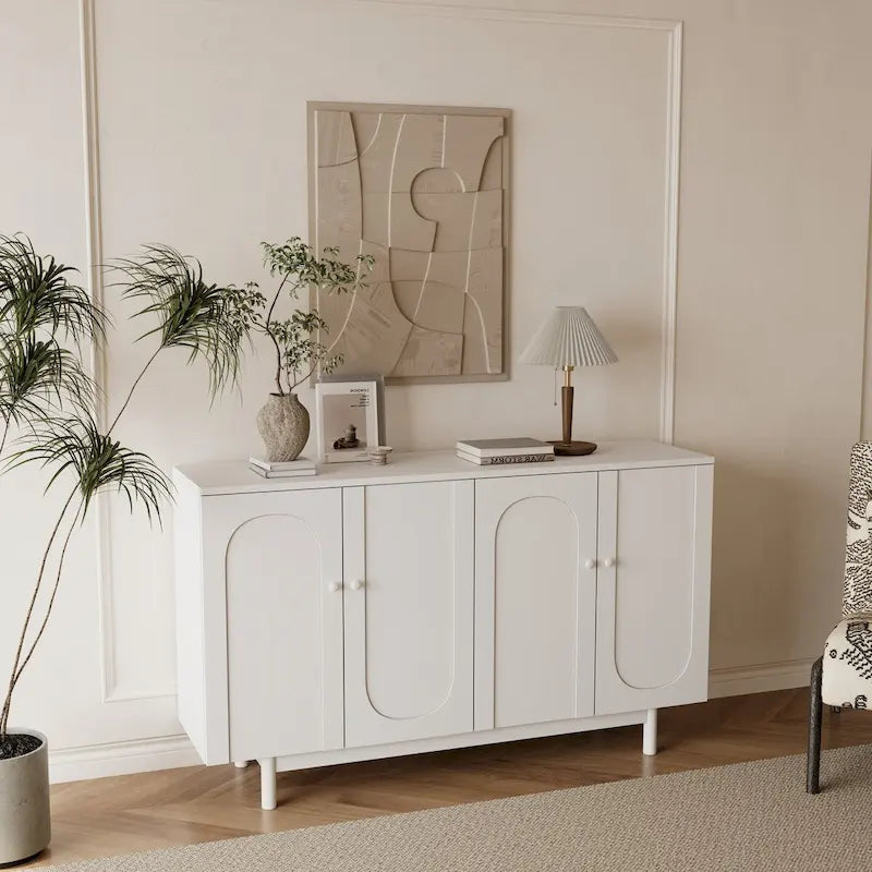 Buffet bas 4 portes Intaglio contemporain avec étagère réglable