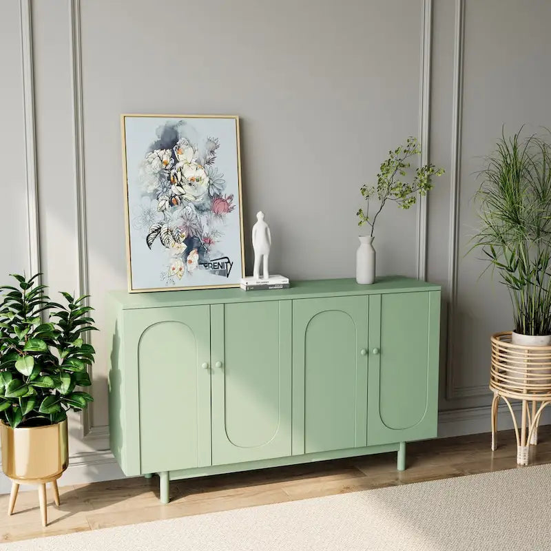 Buffet bas 4 portes Intaglio contemporain avec étagère réglable