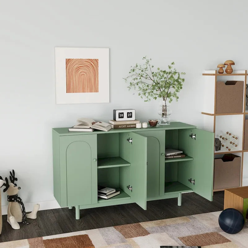 Buffet bas 4 portes Intaglio contemporain avec étagère réglable
