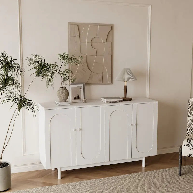 Buffet bas 4 portes Intaglio contemporain avec étagère réglable