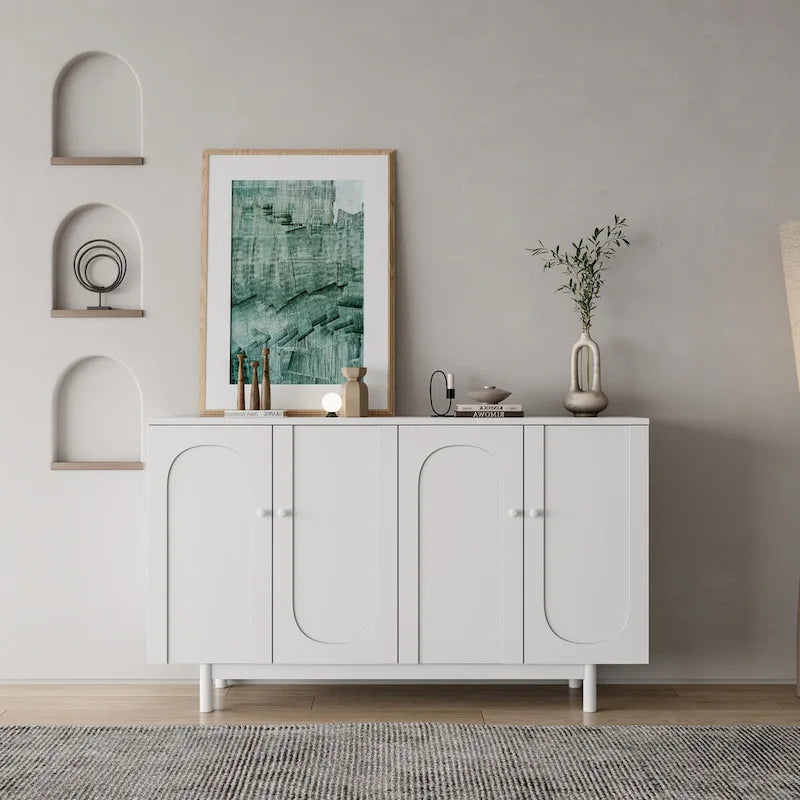 Buffet bas 4 portes Intaglio contemporain avec étagère réglable