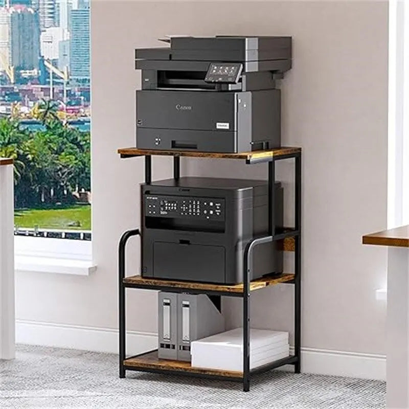 Support d'Imprimante à 3 Niveaux avec Étagère de Rangement, Pieds Réglables et Roulettes
