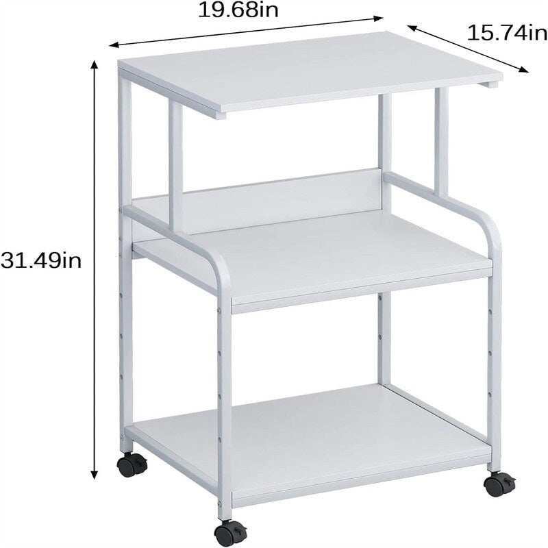 Support d'Imprimante à 3 Niveaux avec Étagère de Rangement, Pieds Réglables et Roulettes