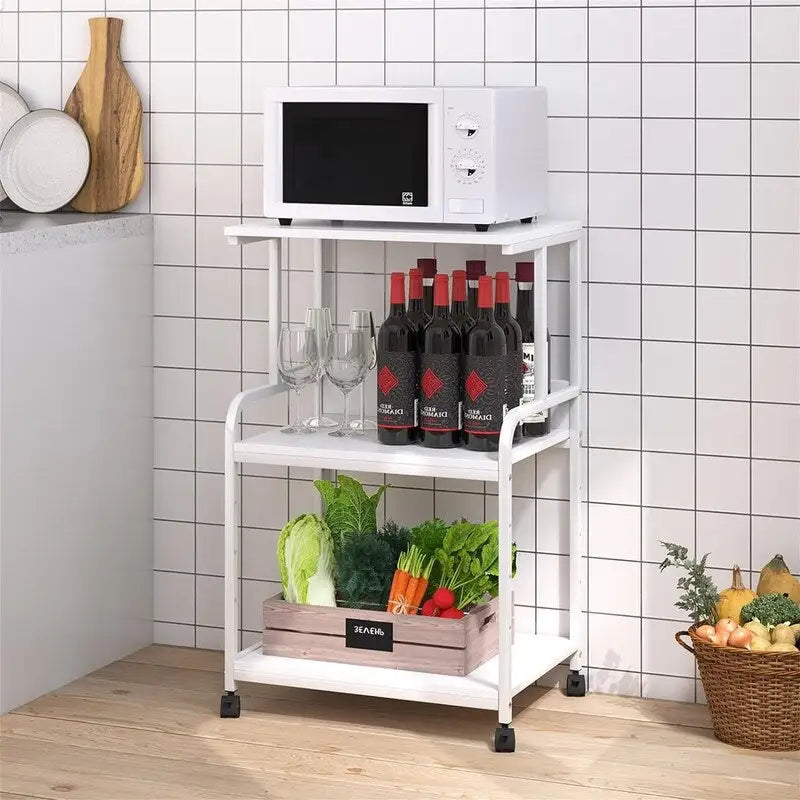 Support d'Imprimante à 3 Niveaux avec Étagère de Rangement, Pieds Réglables et Roulettes