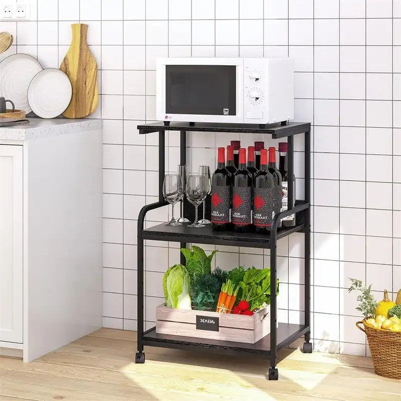 Support d'Imprimante à 3 Niveaux avec Étagère de Rangement, Pieds Réglables et Roulettes