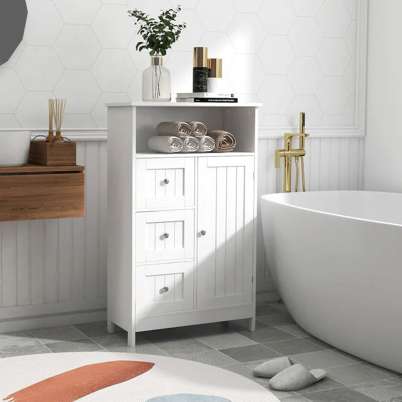 Meuble de rangement de salle de bain blanc avec 3 tiroirs et 1 porte — MDF E1