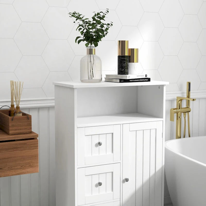 Meuble de rangement de salle de bain blanc avec 3 tiroirs et 1 porte — MDF E1