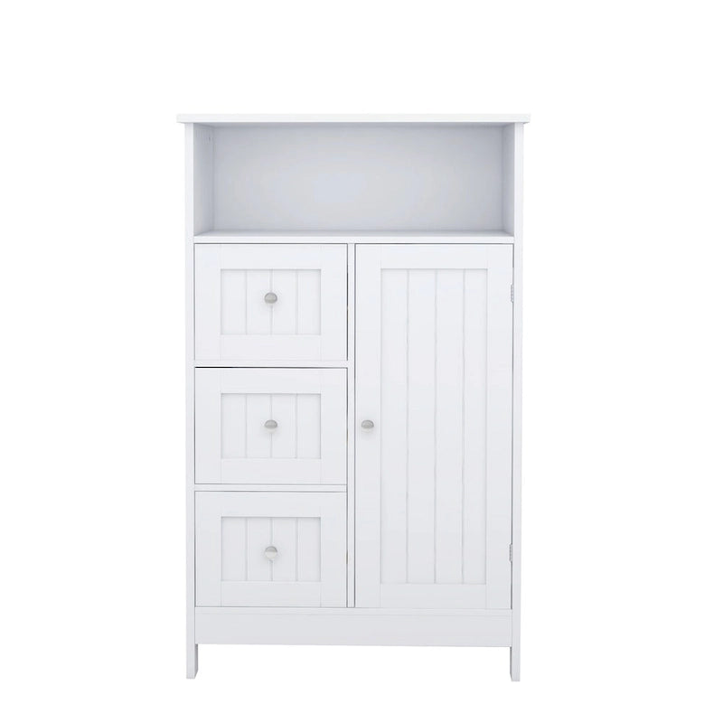 Meuble de rangement de salle de bain blanc avec 3 tiroirs et 1 porte — MDF E1