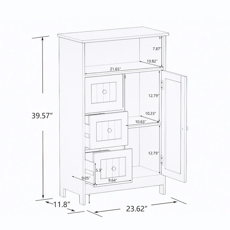 Meuble de rangement de salle de bain blanc avec 3 tiroirs et 1 porte — MDF E1