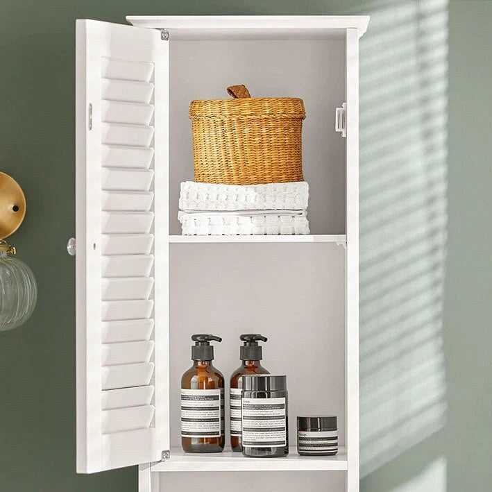 Meuble de salle de bain haut avec 2 portes, 1 tiroir et porte de ventilation à lattes