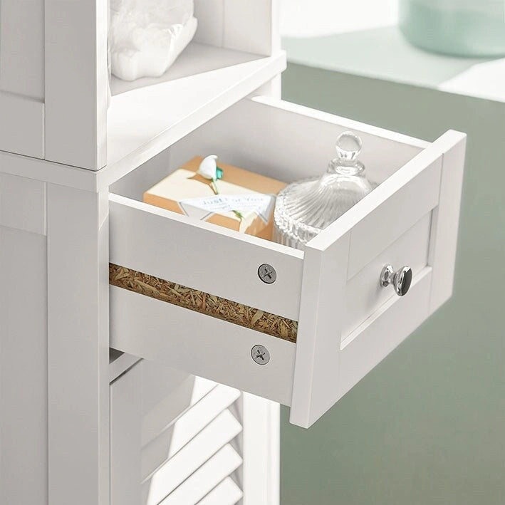 Meuble de salle de bain haut avec 2 portes, 1 tiroir et porte de ventilation à lattes