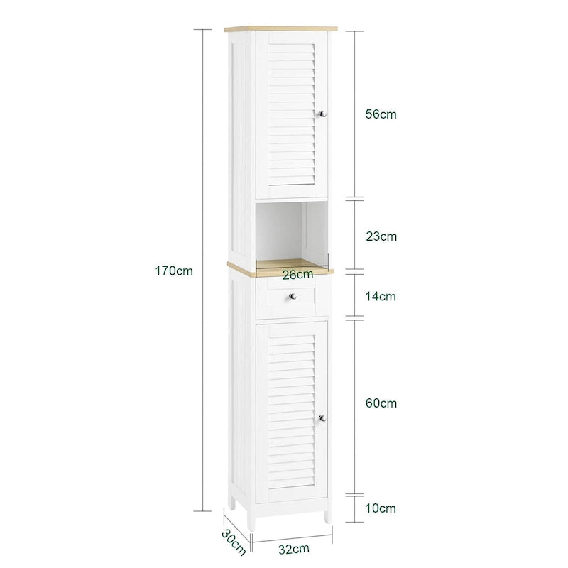 Meuble de salle de bain haut avec 2 portes, 1 tiroir et porte de ventilation à lattes